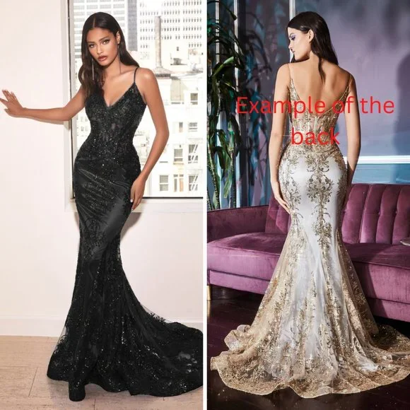 slim fit dress slacks Cinderella Divine GLITTER PRINT MERMAID DRESS J810 main image 0